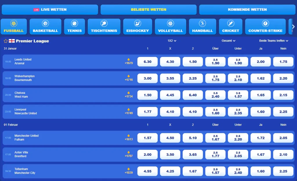 Sportwetten bei Pistolo